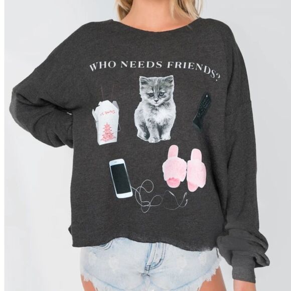 NWT Wildfox Who Needs Friends Pullover - Picture 1 of 9